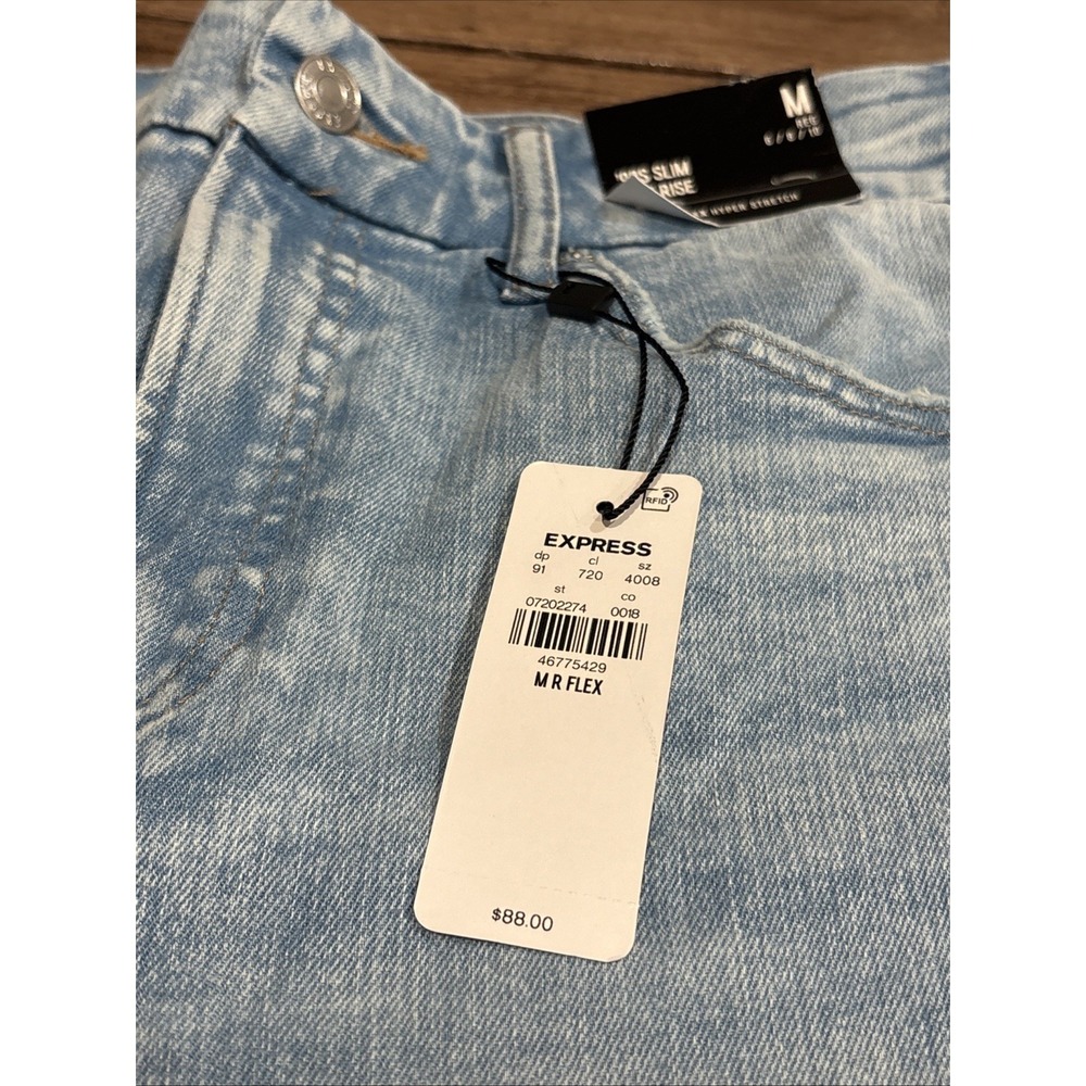Express Jeans Womens 6/8/10 90s Slim Super High Rise Denim Light Wash Straight - Picture 4 of 14